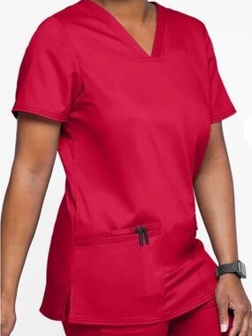 Cherokee Red V-Neck Short Sleeve Scrub Top
